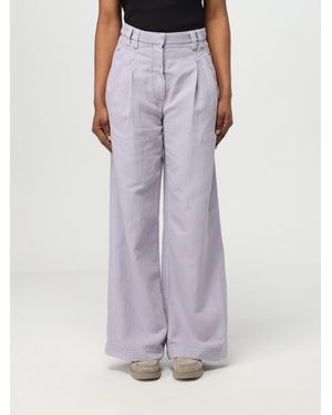 Brunello Cucinelli Wide Leg Pleated Cotton Trousers - Purple