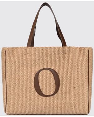 Orciani Her-O Large Raffia Tote Bag With Leather Handles - Natural