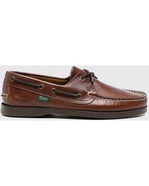 Paraboot Smooth Calfskin Leather Boat Shoes With Rubber Soles - Brown