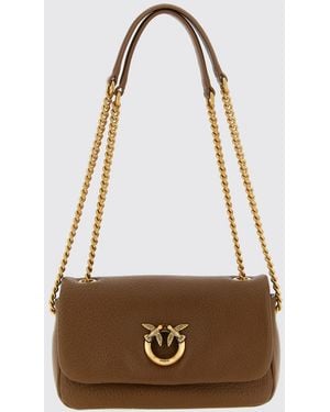 Pinko Click Soft Horizontal Classic Monogram Lamb Leather Shoulder Bag - White