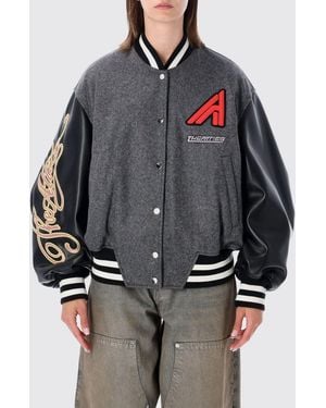 The Attico University Bomber Jacket Contrast Sleeves Ribbed Cuffs Hem - Grey