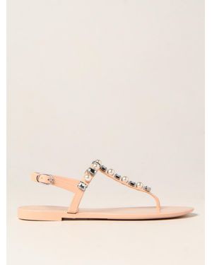 Stuart Weitzman Flat Sandals Goldie Crystal Jelly Sandal - Natural