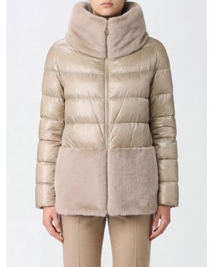 Herno Short Ultralight Nylon Down Jacket With Faux Fur Details - Natural