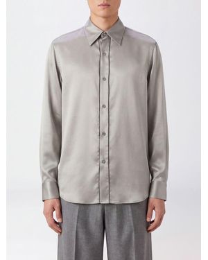 Dries Van Noten Classic Silk Shirt With French Collar And Curved Hem - Grey
