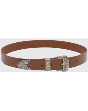 Pinko Shiny Leather Belt With Metallic Finishes - Brown