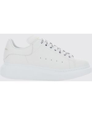 McQueen Oversize Calf Leather Sneakers With Contrasting Heel And Laminated Logo - White