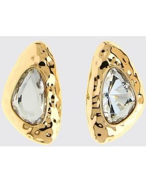 Self-Portrait Hammered Brass Earrings With Crystals - White