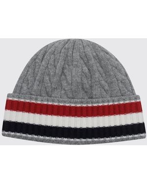 Thom Browne Gorro Beanie De Lana Virgen A Rayas Con Vuelta Y Logo - Gris