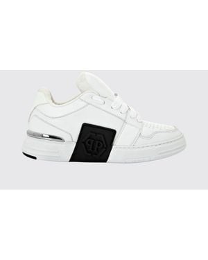 Philipp Plein Super Street Leather Trainers With Rubber Hexagon Logo - White