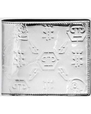 Philipp Plein Laminated Calf Leather Pp Wallet - White