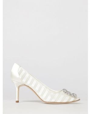 Manolo Blahnik Hangisi Bridal Silk Satin Court Shoes With Jewelled Buckle - Natural