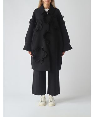 MEIMEIJ Oversized Single-Breasted Wool Blend Coat With Floral Appliqué - Black