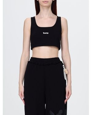 DISCLAIMER Cropped Stretch-Cotton Top With Square Neck And Embroidered Logo - Black