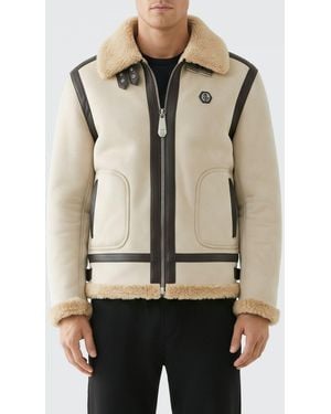 Philipp Plein Faux Suede Jacket With Fur Collar - Natural