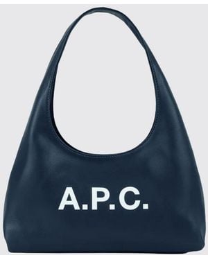 A.P.C. Ninon Flared Synthetic Leather Shoulder Bag With Printed Logo - Blue