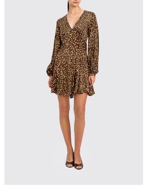 Twinset Animalier Print V-Neck Viscose Mini Sheath Dress - Natural