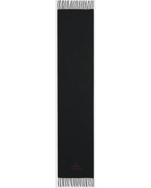 Vivienne Westwood Wool Scarf With Contrast Logo And Fringes - Black