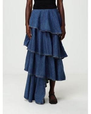 Alaïa Falda De Denim Con Volantes - Azul