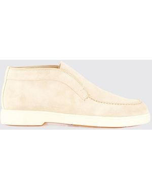 Santoni Suede Chukka Ankle Boots With Round Toe And Rubber Sole - Natural