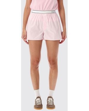 Sporty & Rich Sporty &Amp Rich Striped Cotton Shorts With Logo-Embellished Elasticated Waistband - Pink