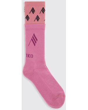 The Attico Ribbed Stretch Cotton Socks With Jacquard Logo - Pink