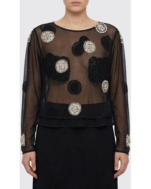 Bode Silk Blouse With Rhinestone Embellishments - Black
