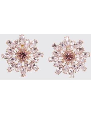 Self-Portrait Brass Earrings With Set Rhinestones - Pink