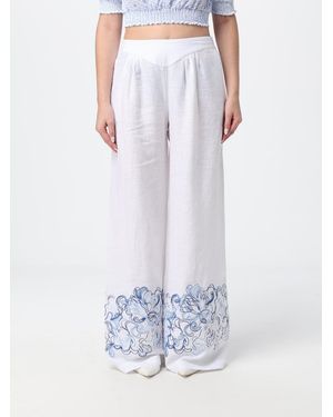 Ermanno Scervino Wide-Leg Linen Palazzo Pants With Embroidery - White