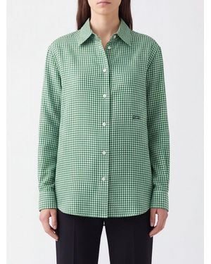 Loewe Vichy Silk Shirt With Embroidered Logo - Green