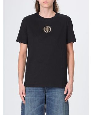 Elisabetta Franchi Cotton T-Shirt With Applied Metallic Logo - Black