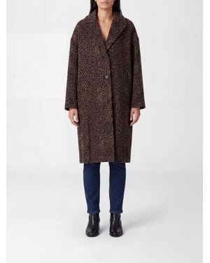 Golden Goose Animal Print Wool Blend Long Coat With Dropped Shoulders - Brown