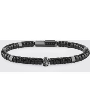 Philipp Plein Beaded Metal And Glass Bracelet With Skull Charm - White