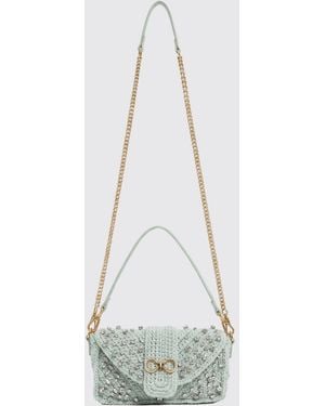 Twinset Crochet Cotton Bag With Rhinestones - White