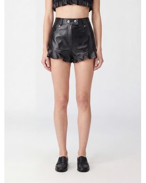 Self-Portrait High-Waisted Slim Fit Polyurethane Shorts With Ruffles - Black