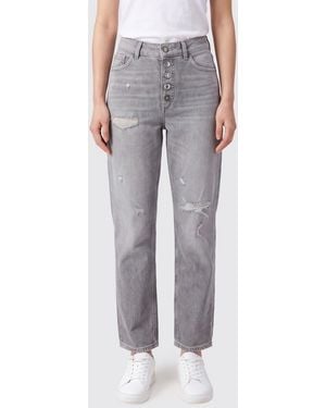 Dondup Jean Koons Droit Et Court À Taille Haute En Denim De Coton - Gris