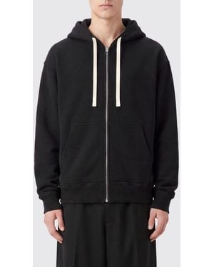 Jil Sander Two-Tone Pure Cotton Zip-Up Hoodie - Black