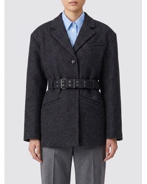 Ganni Short Single-Breasted Belted Wool And Cashmere Coat - Blue