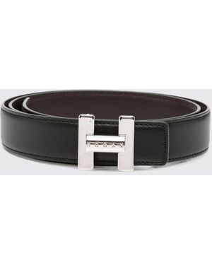 Hogan Ceinture En Cuir De Veau Lisse Avec Boucle Monogramme H - Noir