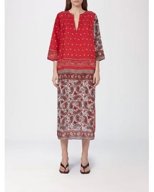P.A.R.O.S.H. Paisley Print Silk Midi Tunic P.A.R.O.S.H. With V-Neck - Red