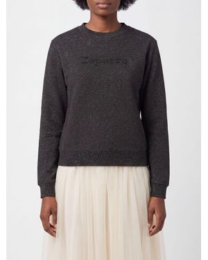 Repetto Lurex Cotton Blend Crewneck Sweatshirt With Embroidered Logo - Black