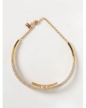 Elisabetta Franchi Brass Necklace With Set Rhinestones - Natural