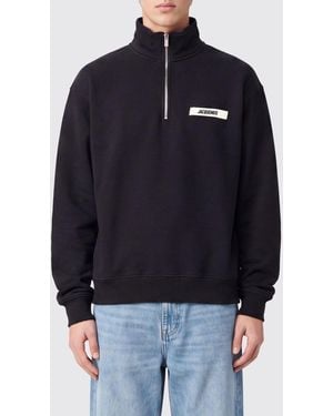 Jacquemus High Neck Relaxed Fit Cotton Jumper With Zip - Blue