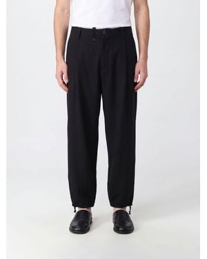 Yohji Yamamoto Wide-Leg Pure Wool Trousers With Drawstring Hems - Black