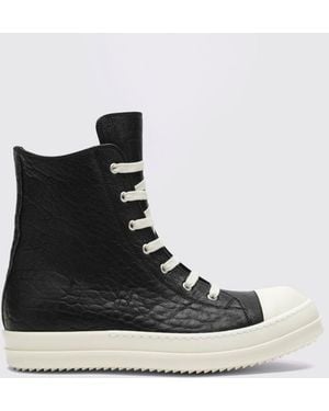 Rick Owens Tumbled Leather High-Top Sneakers With Side Zip And Round Toe - Black