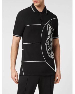 Philipp Plein Polo De Manga Corta De Algodón Y Corte Slim Con Logo Hexagon Estampado - Negro