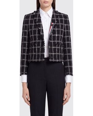 Thom Browne Blazer De Cuadros De Mezcla De Algodón Y Lana Con Logo 4-Bar - Azul