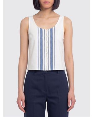 Low Classic Cotton And Linen Blend Top - Blue