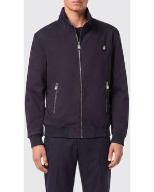 Billionaire Cotton Bomber Jacket With Python Leather Inserts - Blue