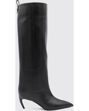 The Attico Lea Smooth Leather Knee-High Boots With Curved Heel - Black