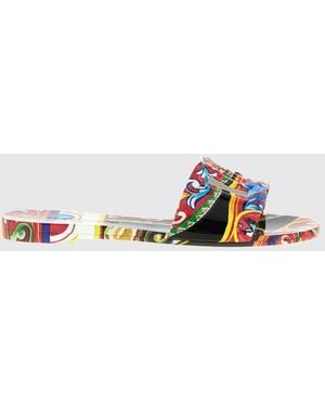 Dolce & Gabbana Dolce &Amp Gabbana Gummi-Slides Mit Sizilianischem Karren-Print Und Dg-Logo - Weiß